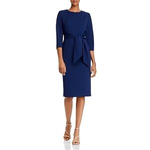 Adrianna Papell Navy Midi Tie-Waist Sheath Dress